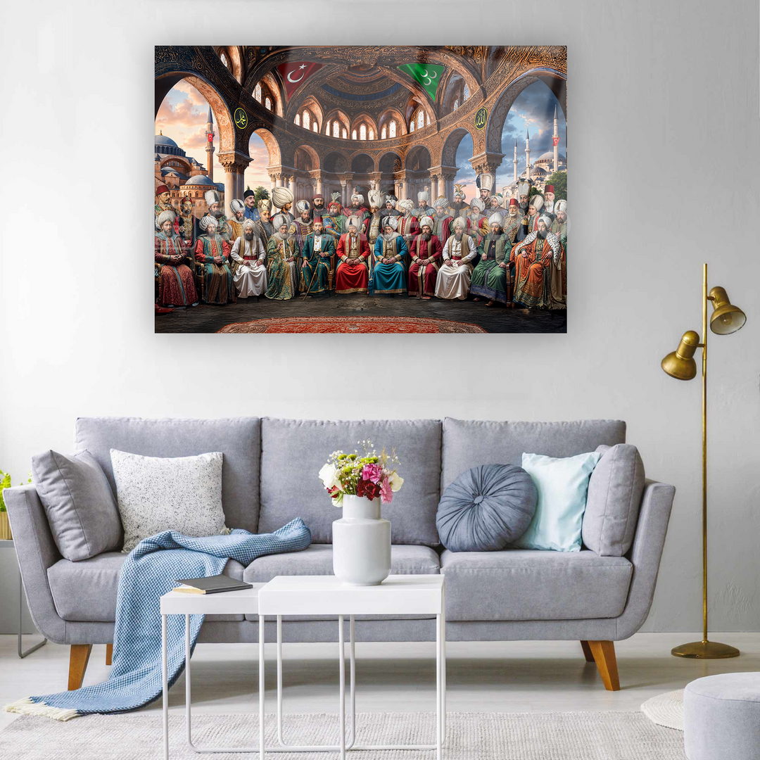 Cami Temalı 36 Osmanlı Padişahı Cam Tablo