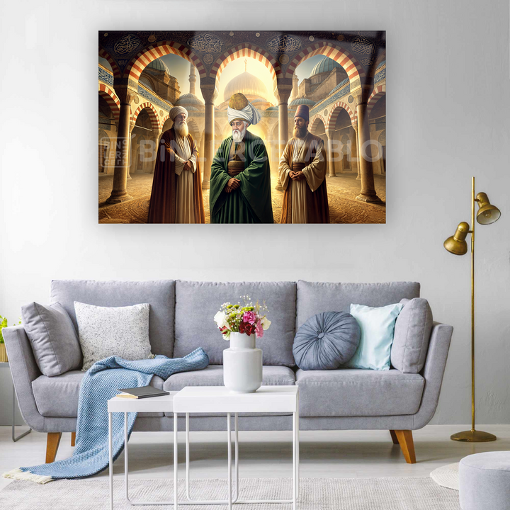 Hz Mevlana - Sadreddin Konevi - Şems Tebrizi Cam Tablo