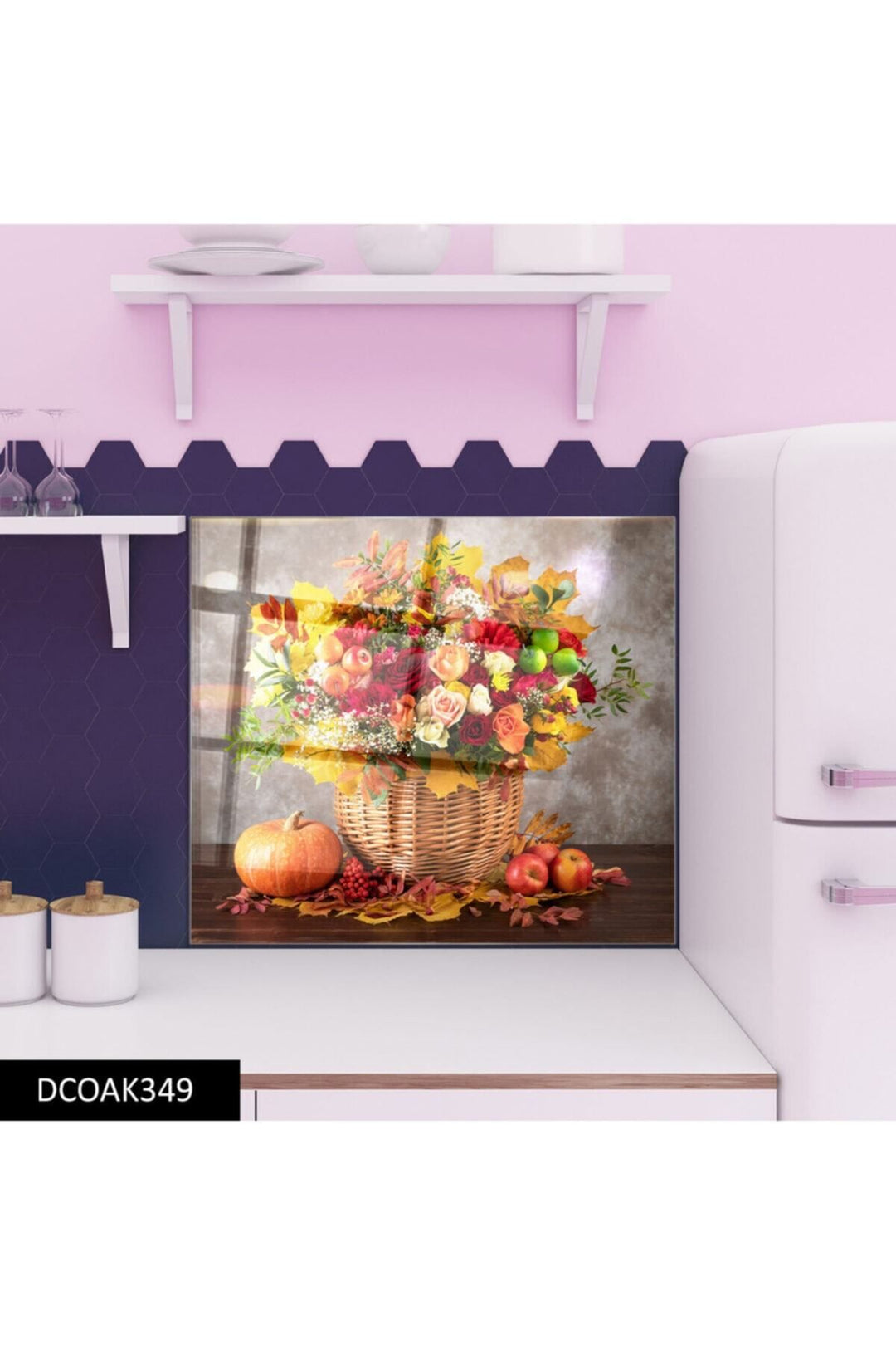 Çiçek  Cam Ocak Arkası Koruyucu