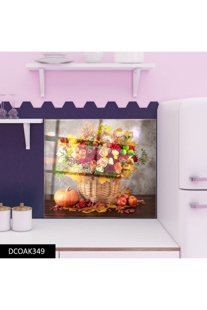 Çiçek  Cam Ocak Arkası Koruyucu