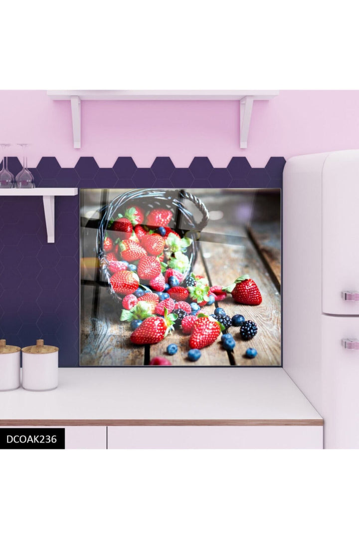 Cam Ocak Arkası Koruyucu Tezgah Ankastre Arkası Koruyucu Çilek