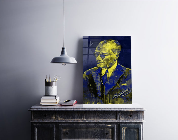Sarı Lacivert Atatürk Cam Tablo