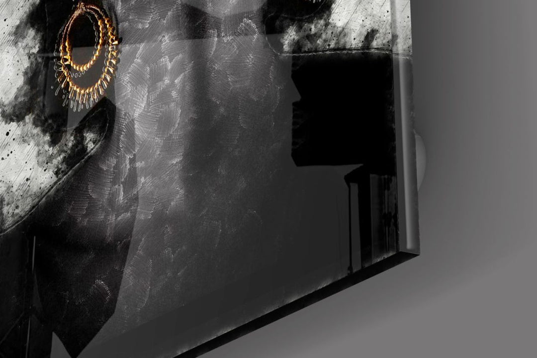 Afrikalı Kadın Portre Cam Tablo