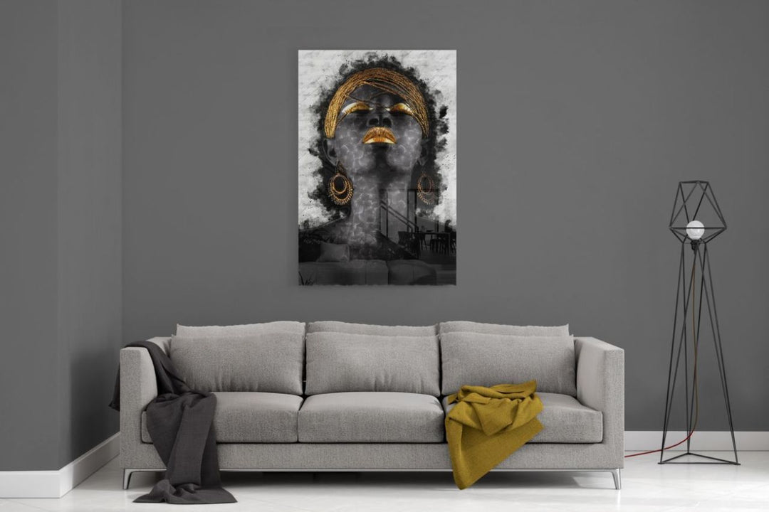 Afrikalı Kadın Portre Cam Tablo