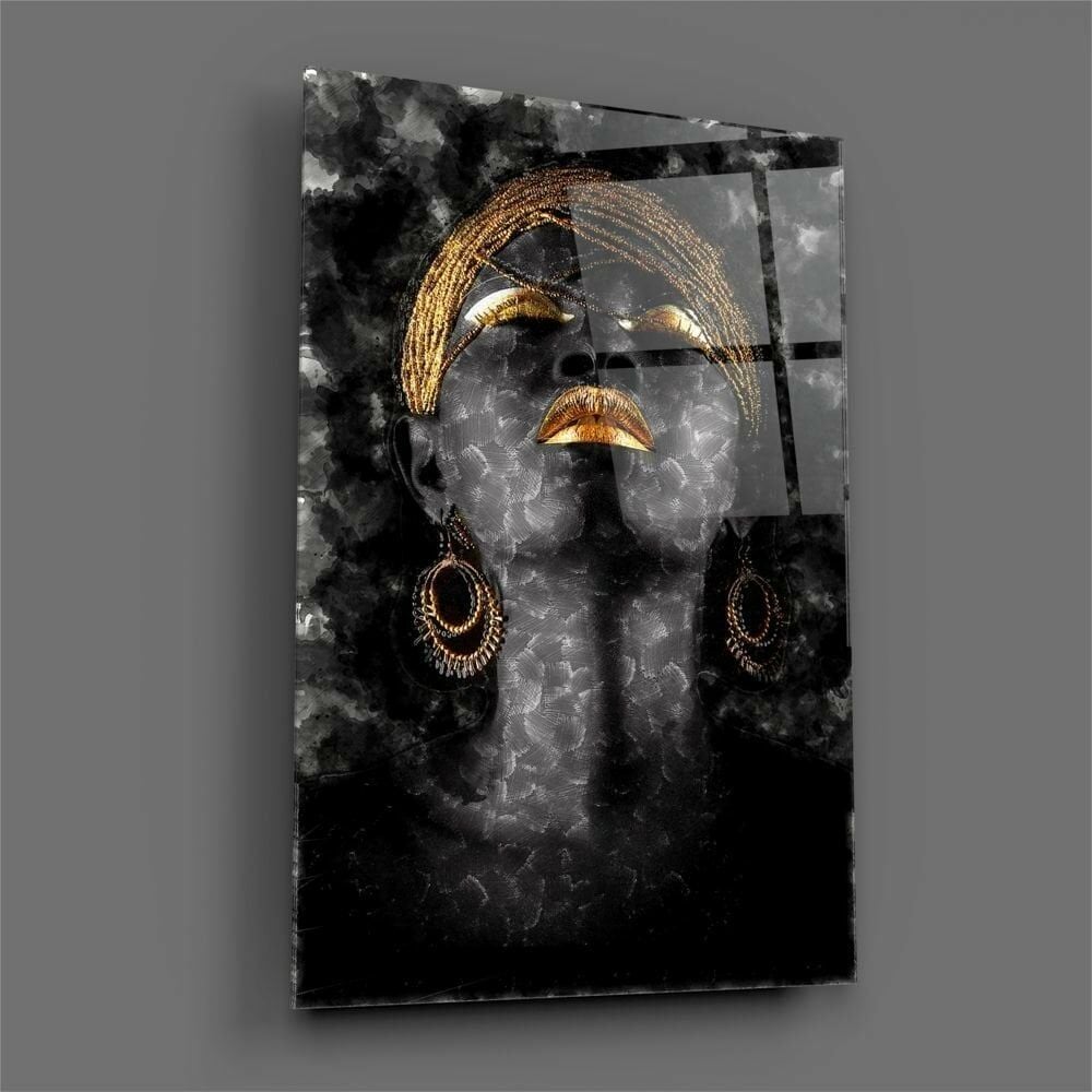 Afrikalı Kadın Portre Cam Tablo