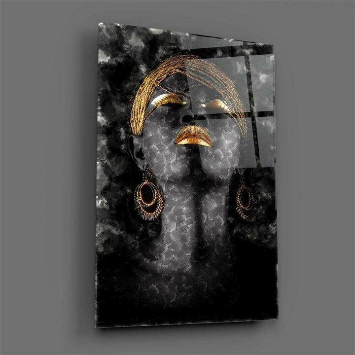 Afrikalı Kadın Portre Cam Tablo