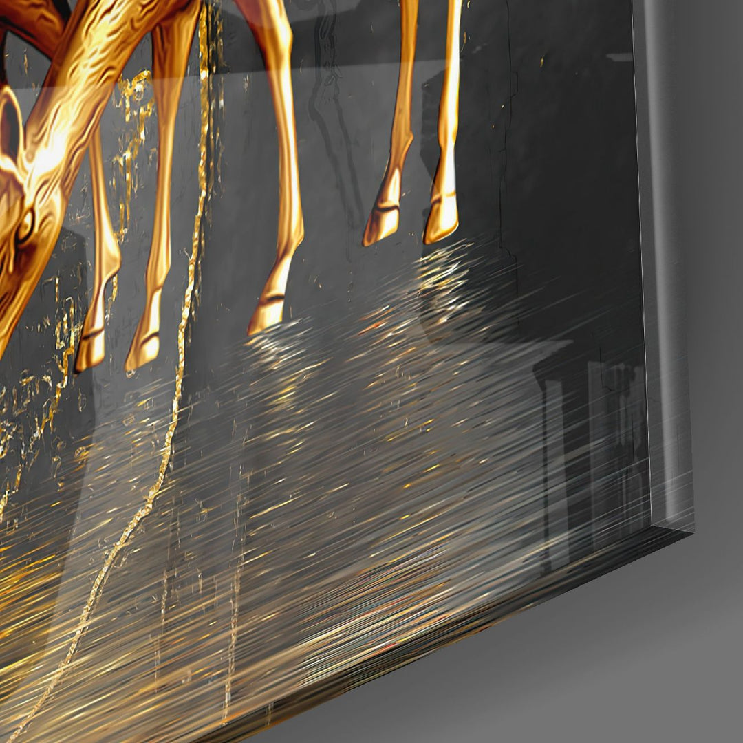 Altın Ağaç ve Ceylan Cam Tablo