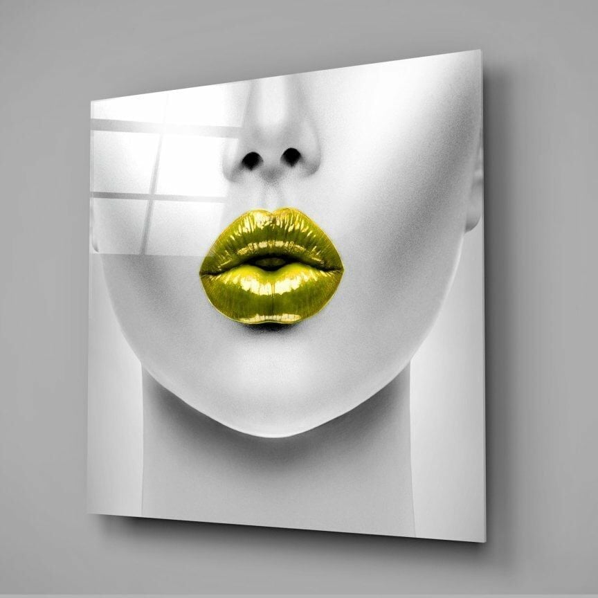 Altın Dudaklar Cam Tablo