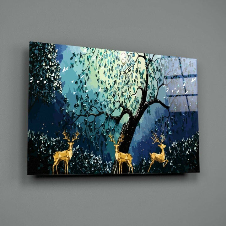 Altın Geyikler Cam Tablo