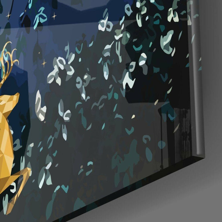 Altın Geyikler Cam Tablo