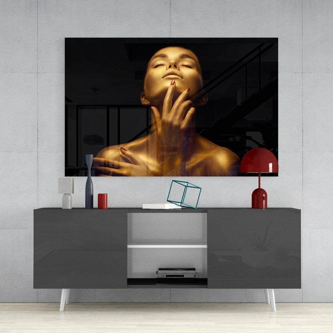 Altın Kadın Cam Tablo