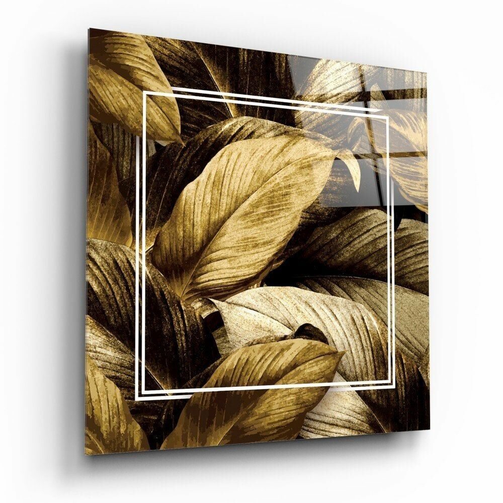 Altın Yapraklar Cam Tablo