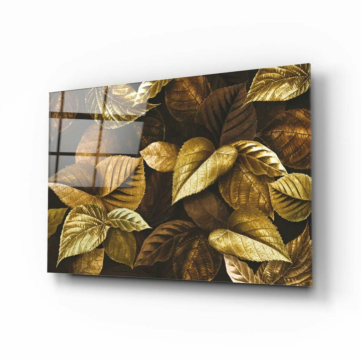 Altın Yapraklar Cam Tablo