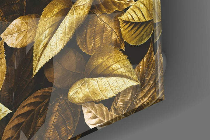 Altın Yapraklar Cam Tablo