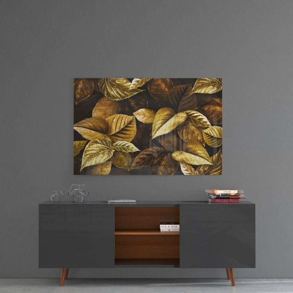 Altın Yapraklar Cam Tablo