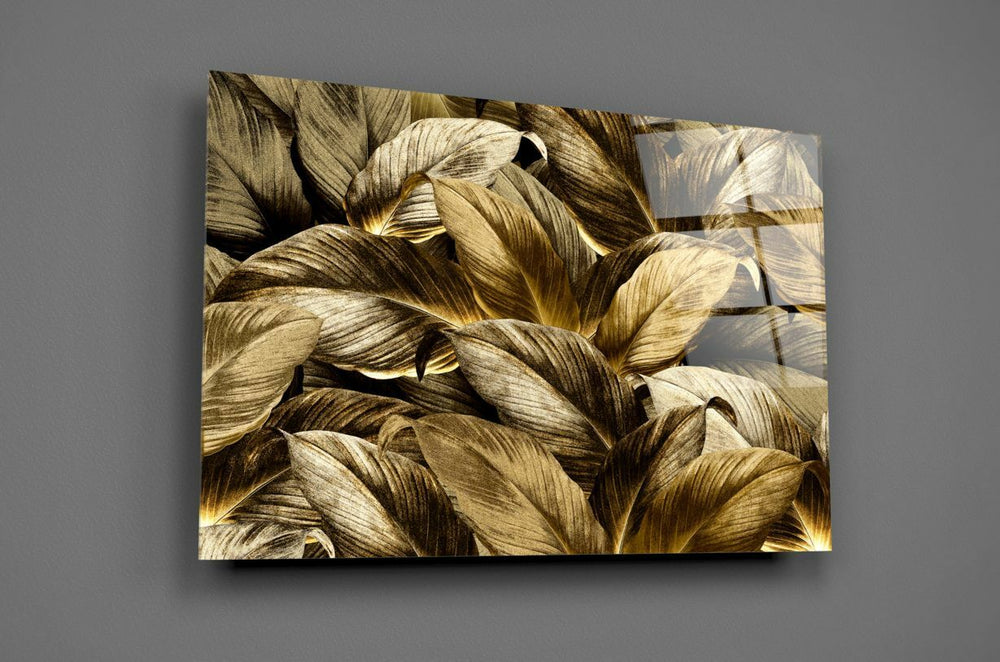 Altın Yapraklar Cam Tablo