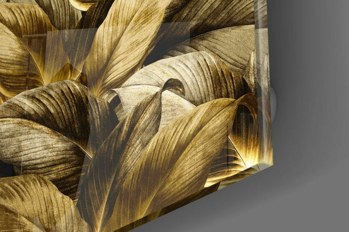 Altın Yapraklar Cam Tablo