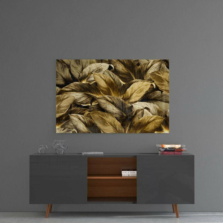 Altın Yapraklar Cam Tablo