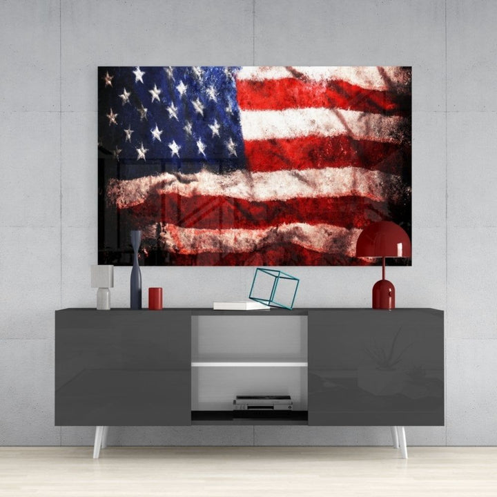 Amerika Birleşik Devletleri Bayrağı Cam Tablo