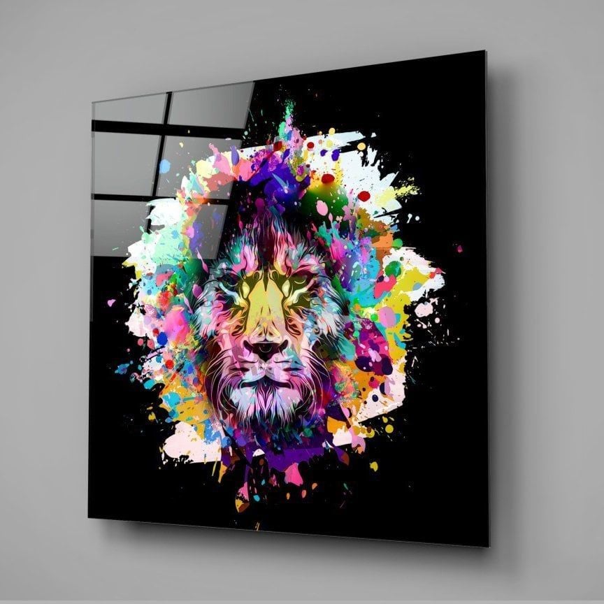 Aslanın Renkli Öfkesi Cam Tablo