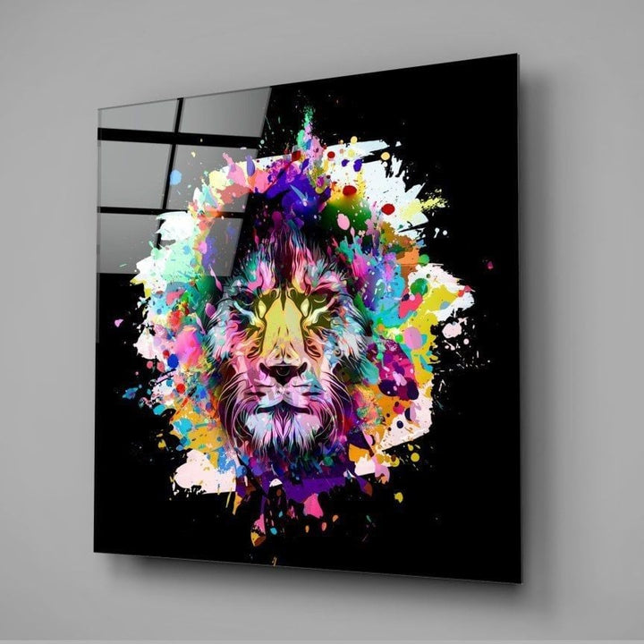 Aslanın Renkli Öfkesi Cam Tablo