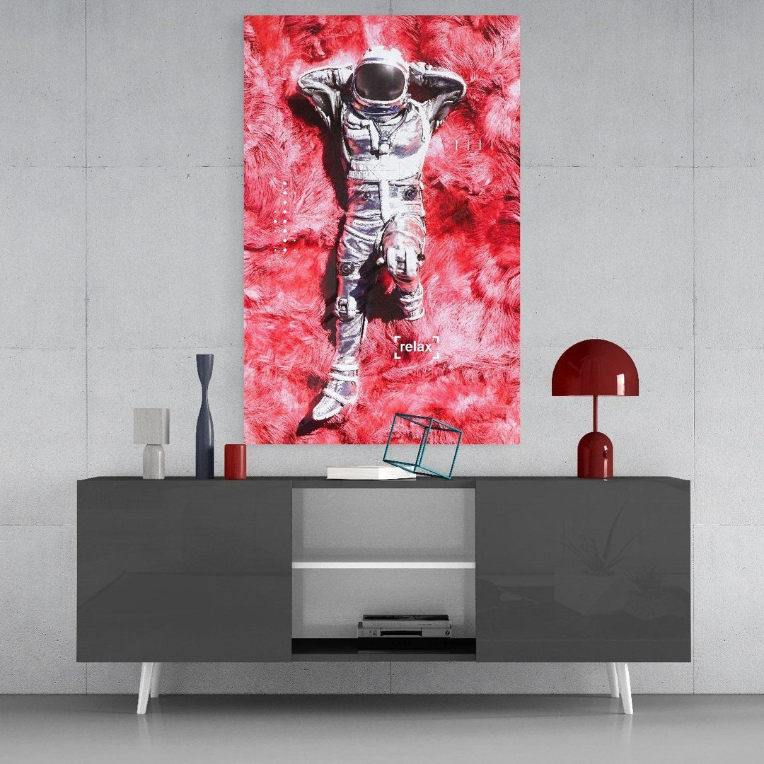 Astronot ve Uzay Çimenleri Cam Tablo