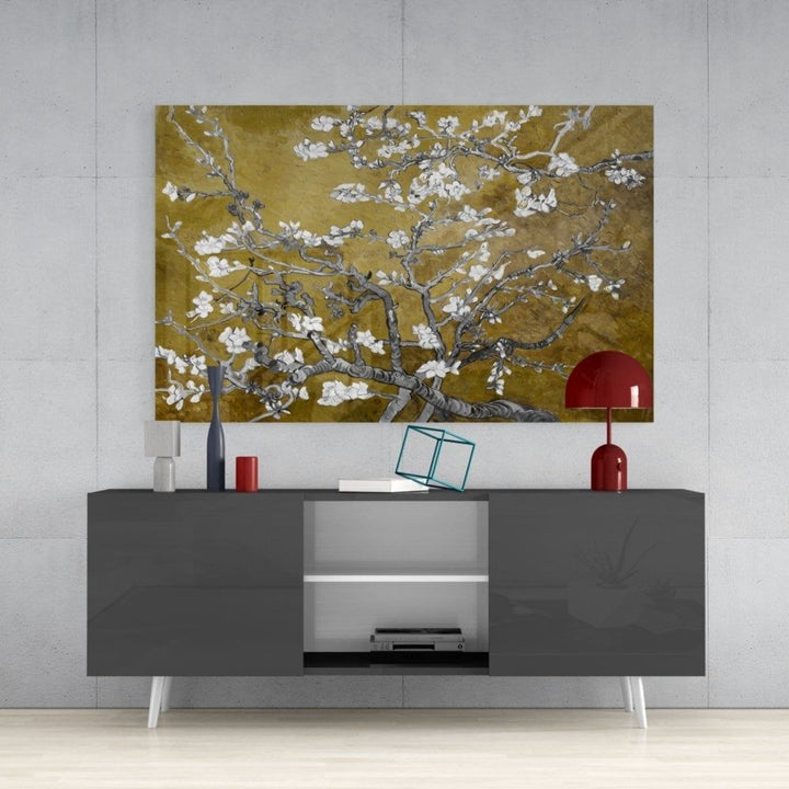 Beyaz Çiçekler Cam Tablo