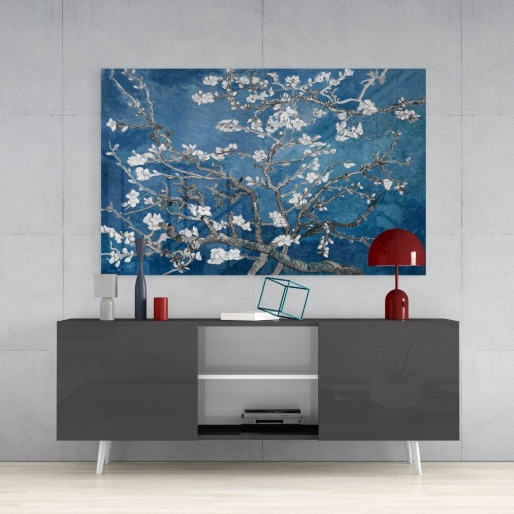 Beyaz Çiçekler Cam Tablo