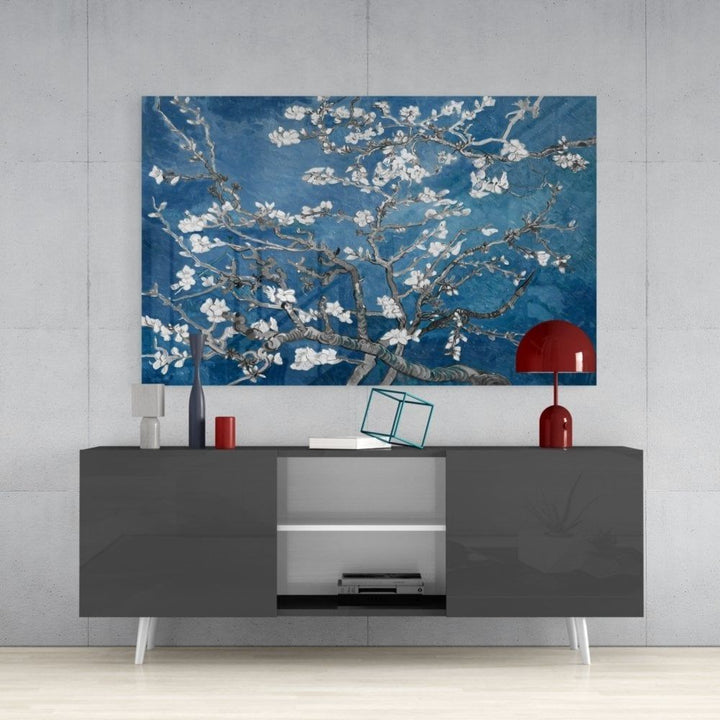 Beyaz Çiçekler Cam Tablo