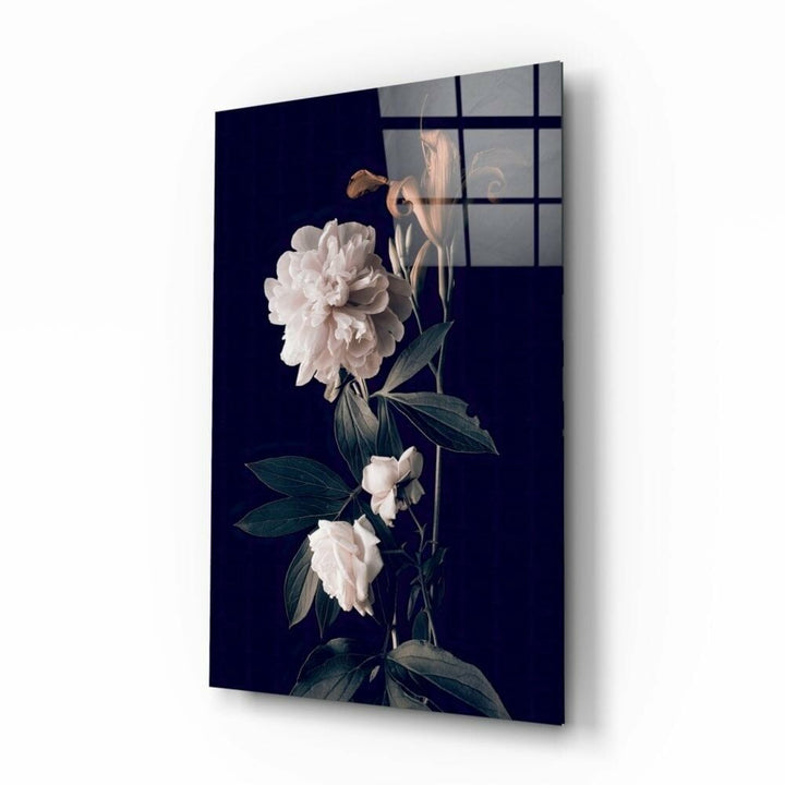 Beyaz Gül Cam Tablo