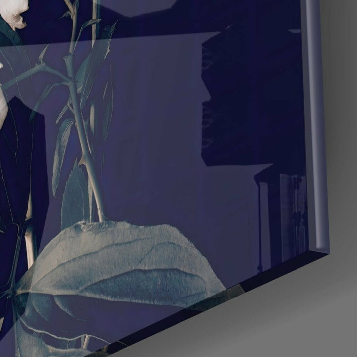 Beyaz Gül Cam Tablo