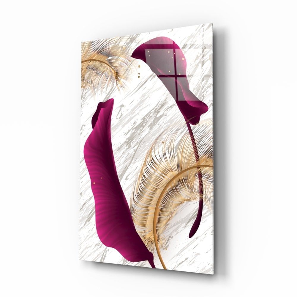 Bordo Yapraklar Cam Tablo