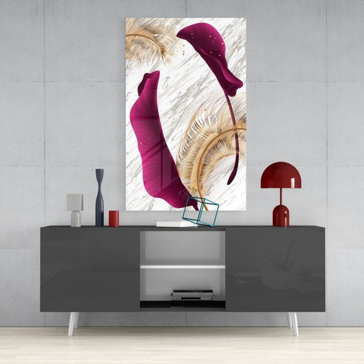 Bordo Yapraklar Cam Tablo