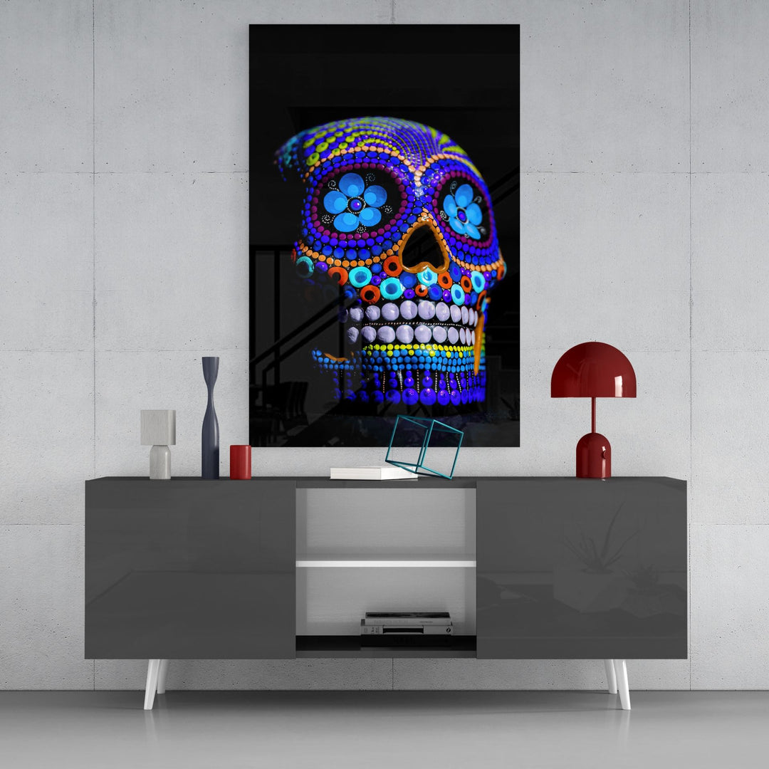 Çiçek Kafatası Cam Tablo