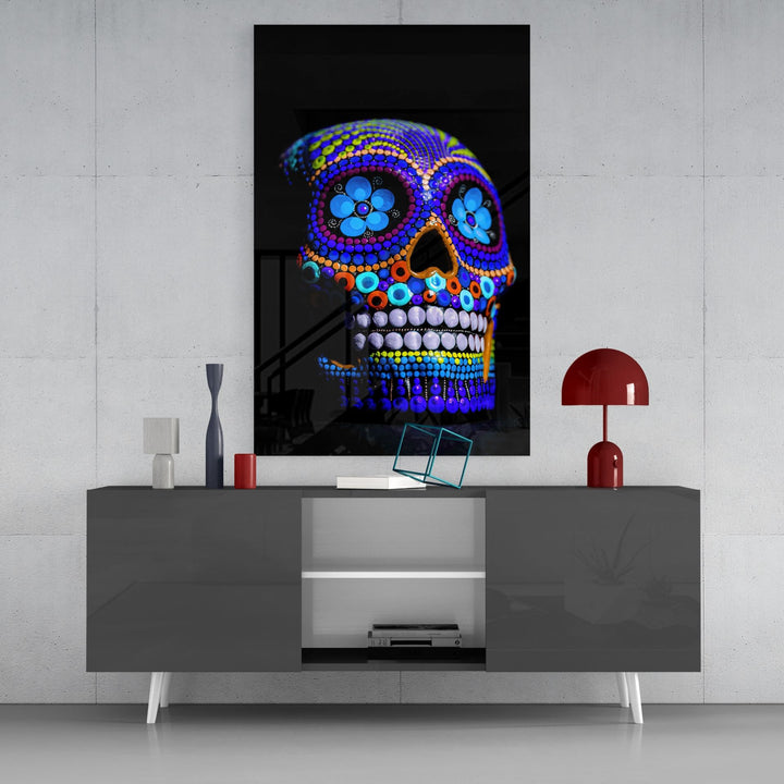 Çiçek Kafatası Cam Tablo