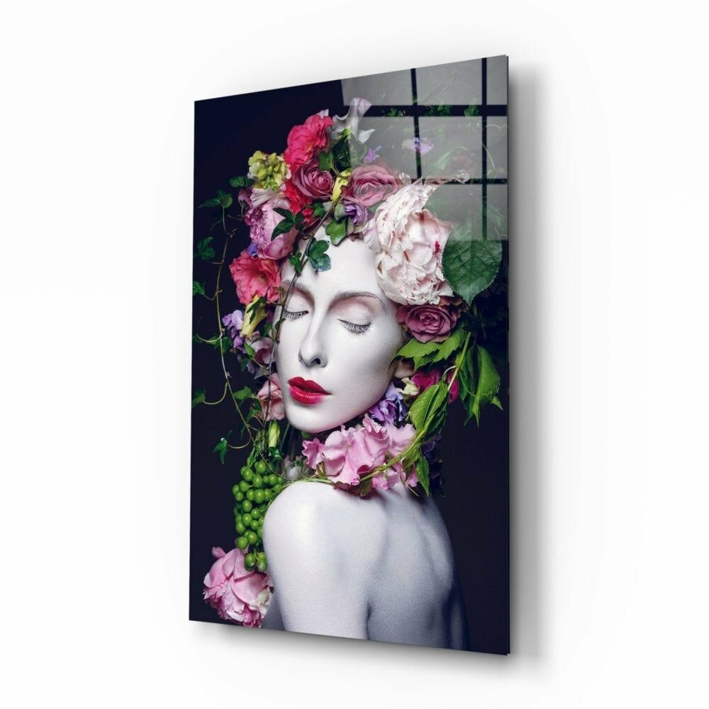 Çiçek ve Kadın Cam Tablo