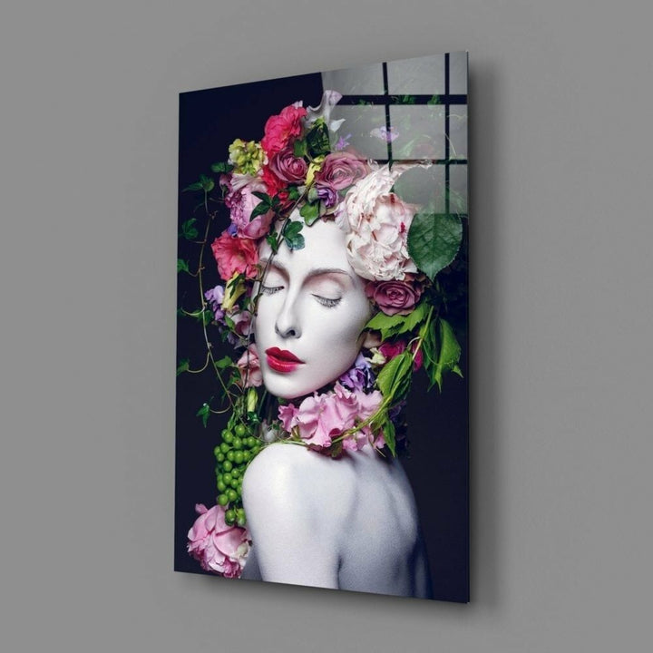 Çiçek ve Kadın Cam Tablo