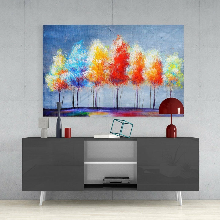 Çizim Ağaçlar Cam Tablo