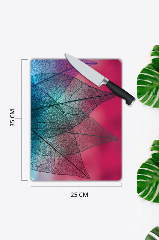 Minimal Yaprak Desen Cam Kesme Tablası