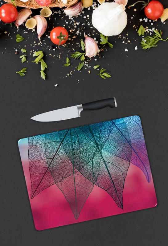 Minimal Yaprak Desen Cam Kesme Tablası