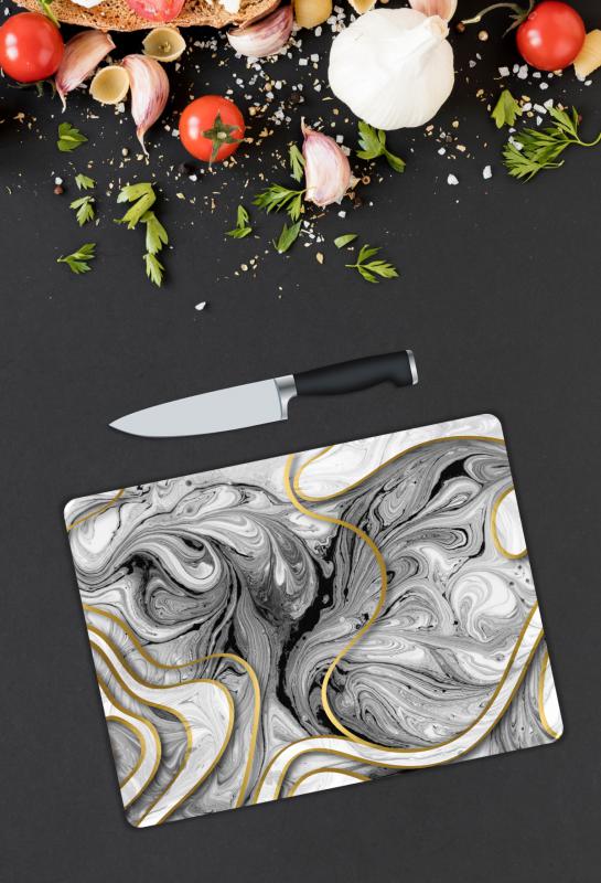 Minimal Gold Desen Cam Kesme Tablası