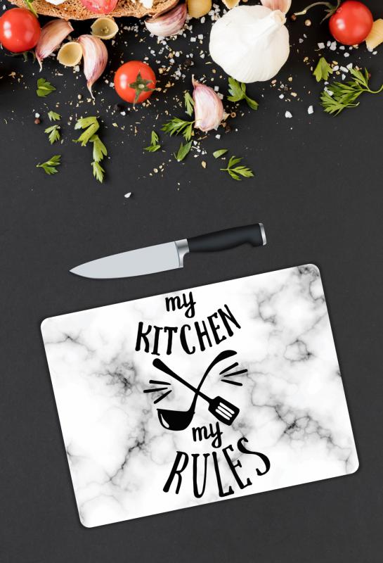 Benim Mutfağım Benim Kurallarım Yazılı  Cam Kesme Tablası