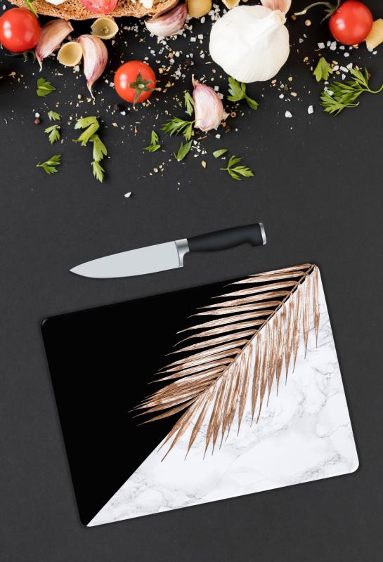 Siyah&Beyaz Yaprak Desenli Cam Kesme Tablası