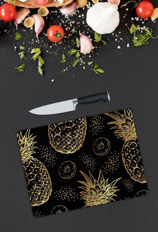 Altın Ananas Desenli Cam Kesme Tablası