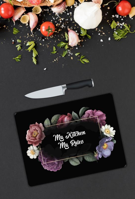 Gül Desen Cam Kesme Tablası