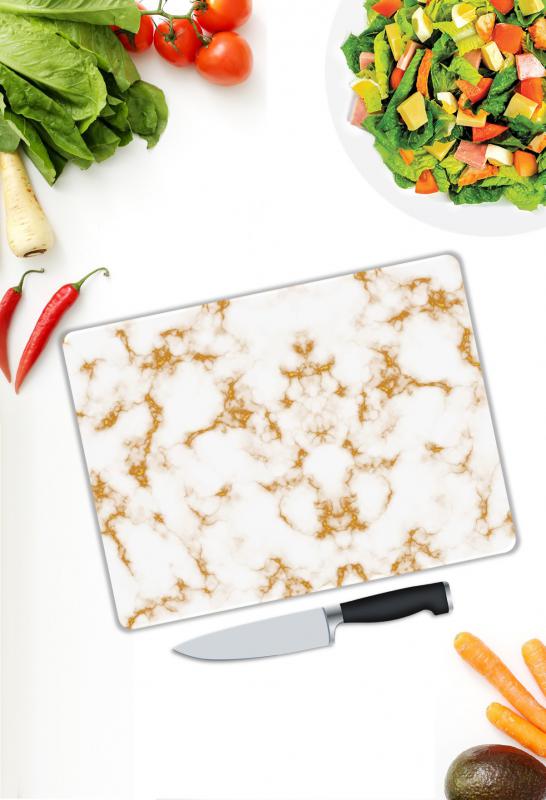 Gold Mermer Desen Cam Kesme Tablası