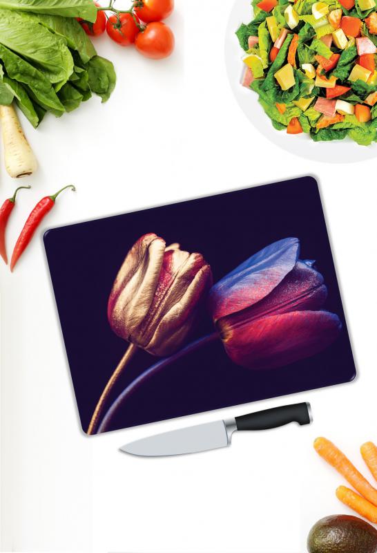 Renkli Laleler Desen Cam Kesme Tablası