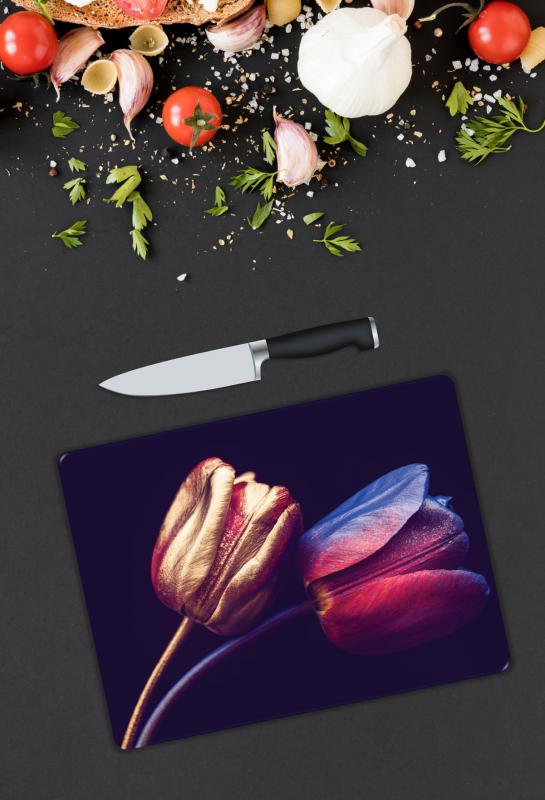 Renkli Laleler Desen Cam Kesme Tablası