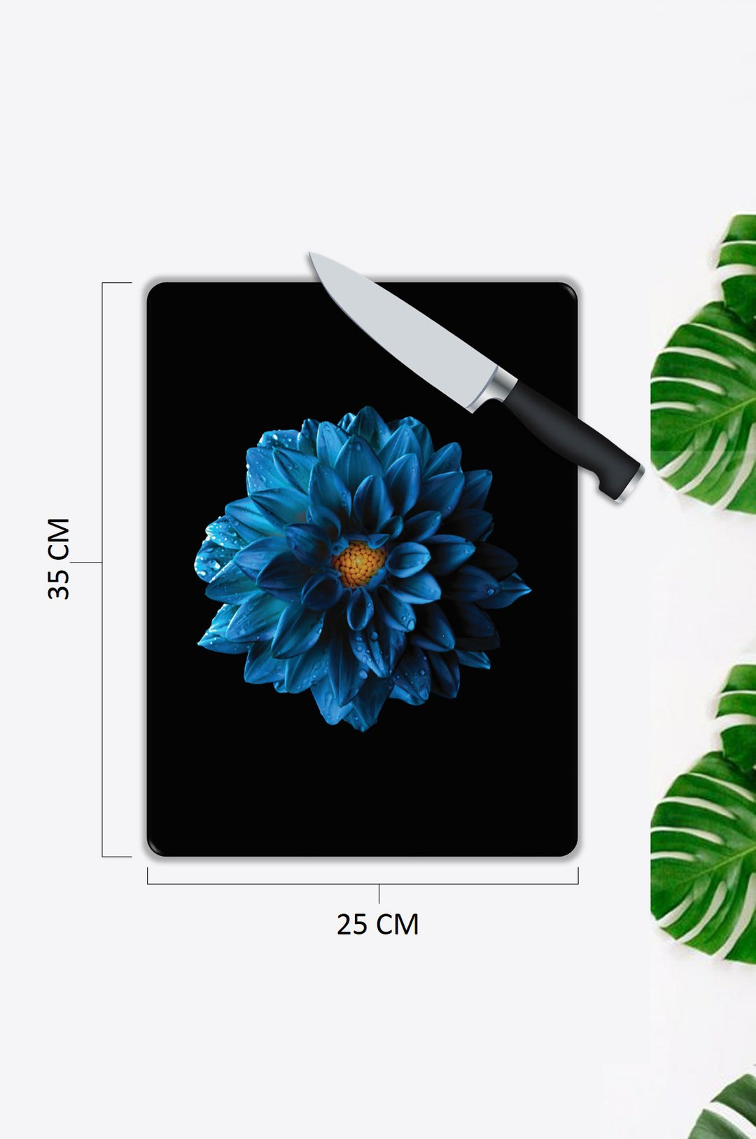 Mavi Çiçek Desen Cam Kesme Tablası