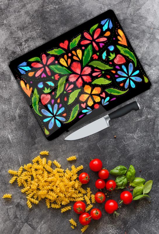 Renkli Desen Cam Kesme Tablası